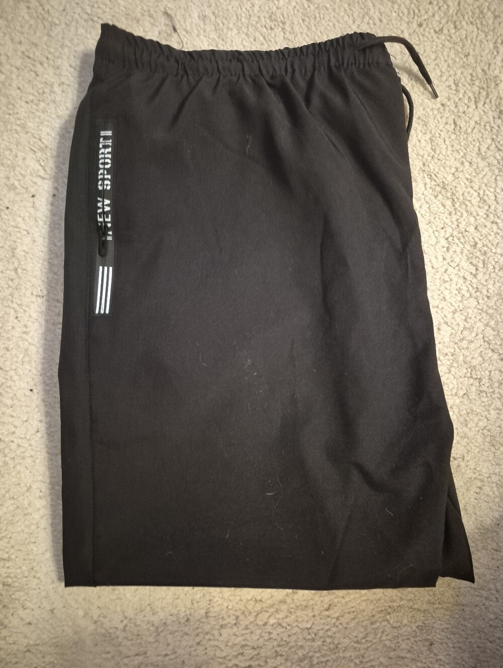 Black Drawstring Nylon Pants with Subtle Stripe Detail